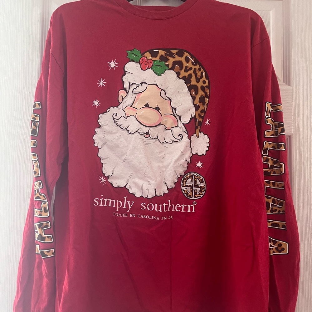 Simply Southern Red Leopard Santa Graphic Long Sleeve Tee